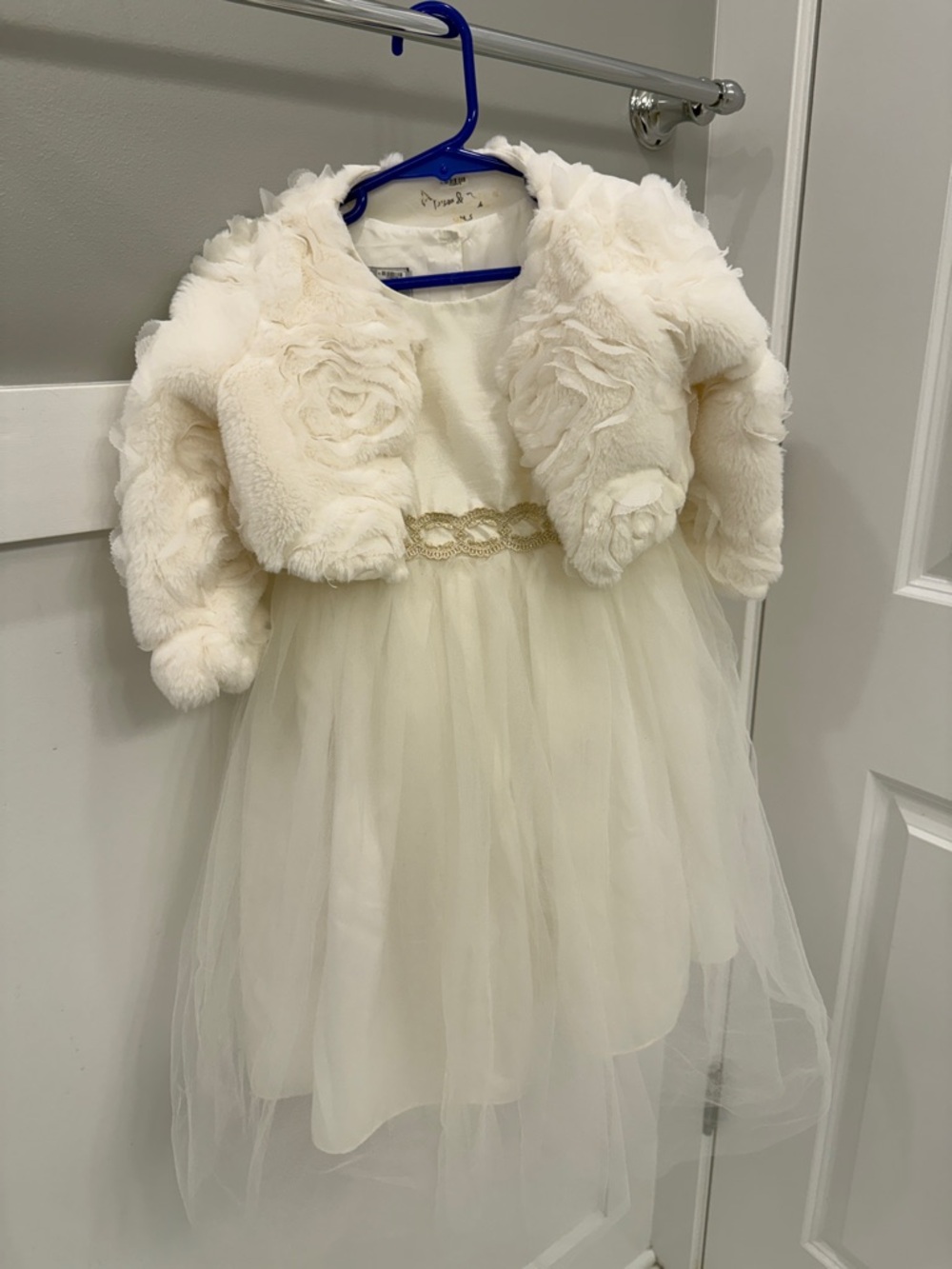 Pippa & Julie Ivory Girls' Dress with Plush Bolero